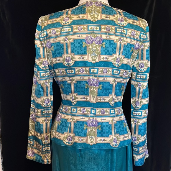 ADRIANNA PAPELL TEAL SILK SKIRT AND JACKET SET SIZE 8 - Picture 6 of 12